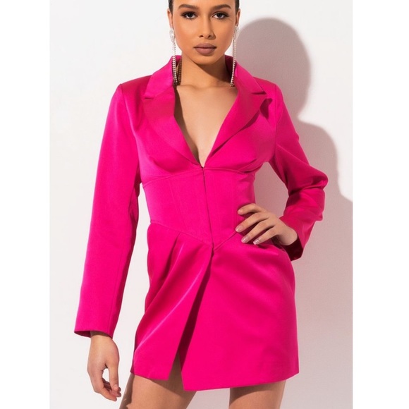 Pink satin blazer dress - Picture 1 of 4